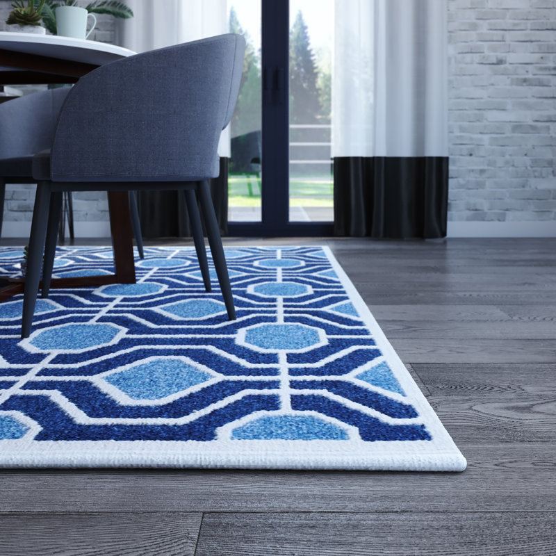 Furey Geometric Light Blue/Navy Blue/White Area Rug & Reviews AllModern